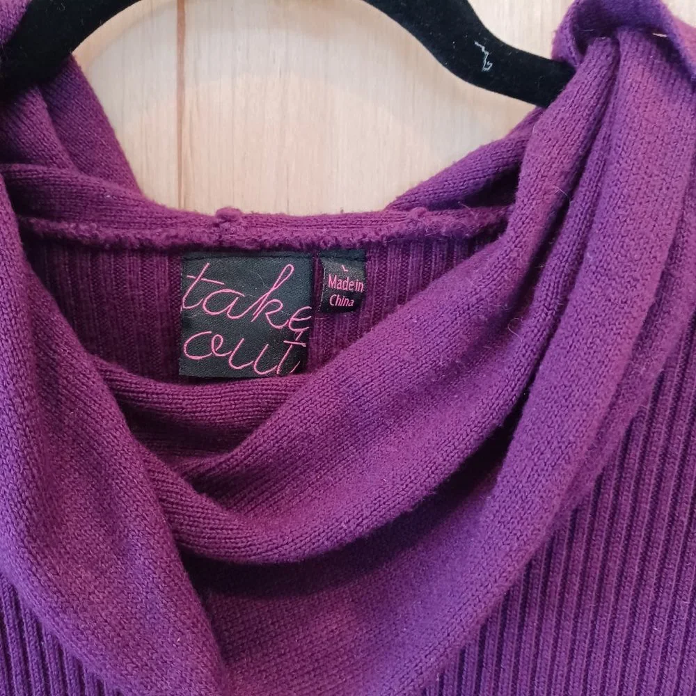 Purple knitted mini dress oversize cowl neck with button down detail - Picture 6 of 6